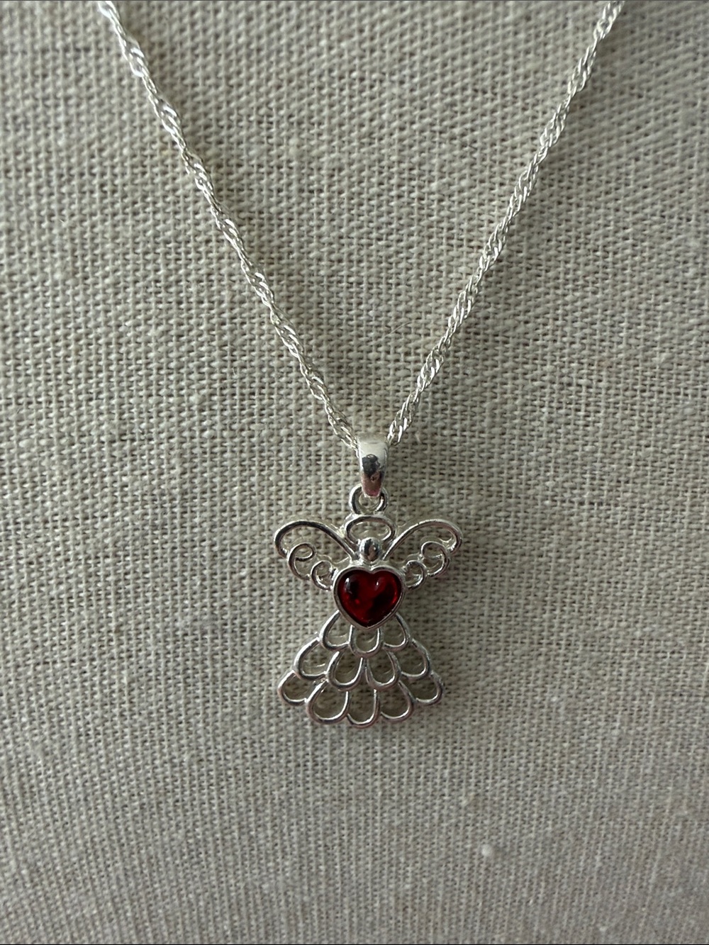 Avon 2015 July/January Birthstone Angel Pendant Silver Tone Adjustable Necklace.